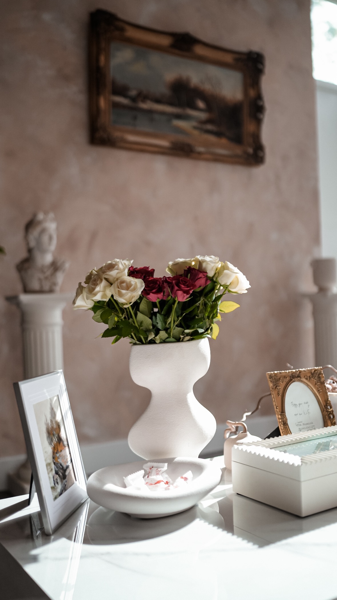 Studio — roses and sculptures